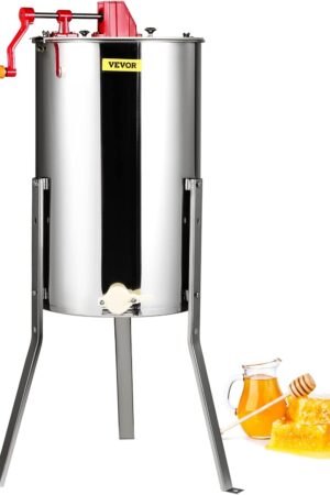 VEVOR 3 Frame Honey Extractor. Stainless Steel Manual Beekeeping Extraction. Honeycomb Drum Spinner with Transparent Lid. Apiary Centrifuge Equipment with Height Adjustable Stand