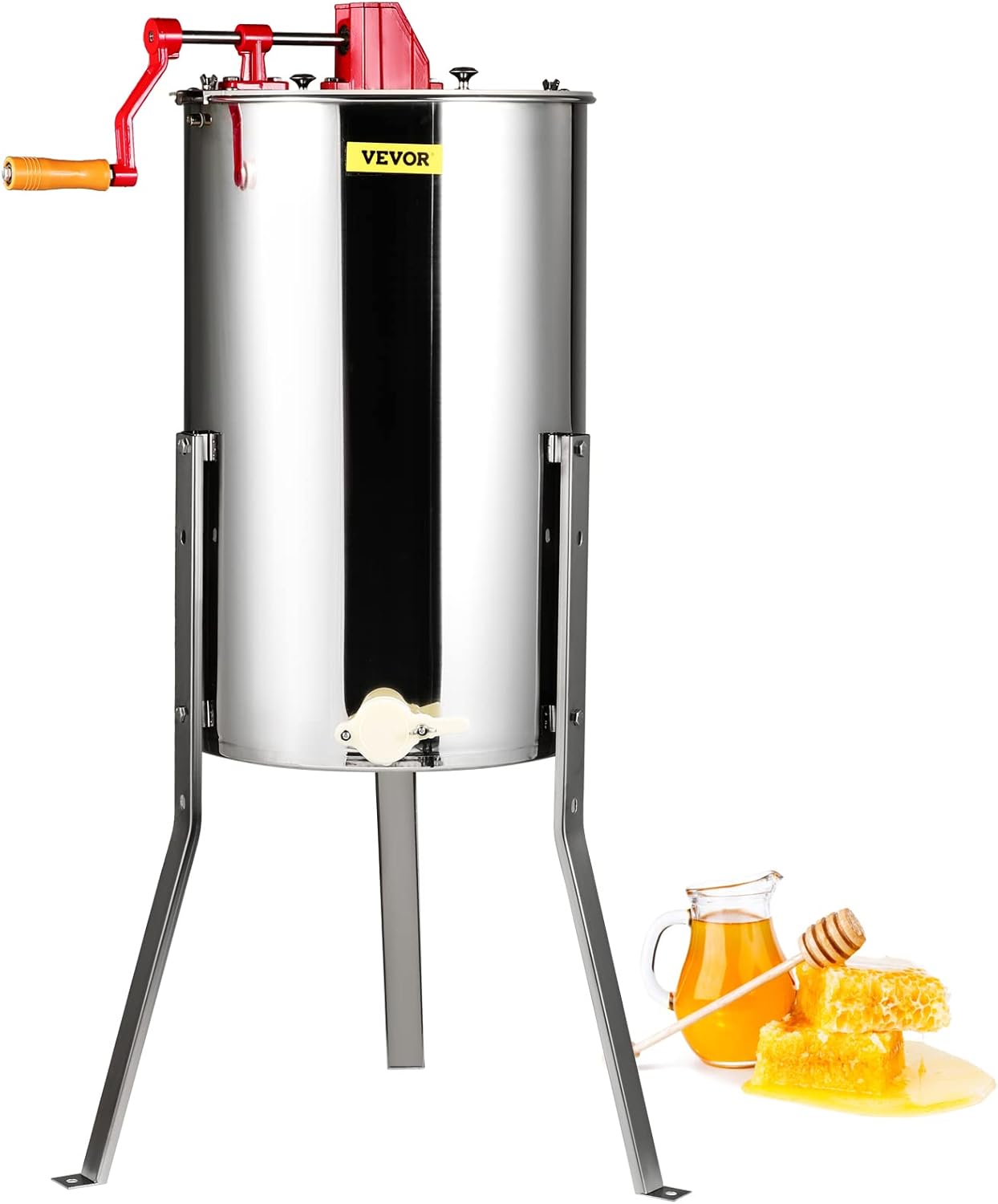 VEVOR 3 Frame Honey Extractor. Stainless Steel Manual Beekeeping Extraction. Honeycomb Drum Spinner with Transparent Lid. Apiary Centrifuge Equipment with Height Adjustable Stand